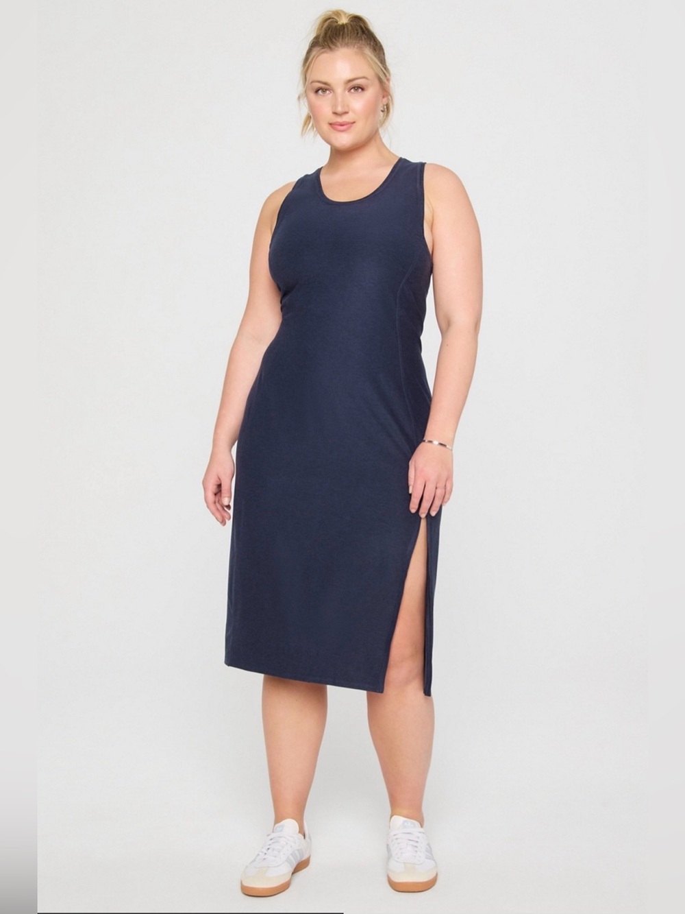 Fabletics Cloud Jersey Midi Dress Deep Navy Heather L